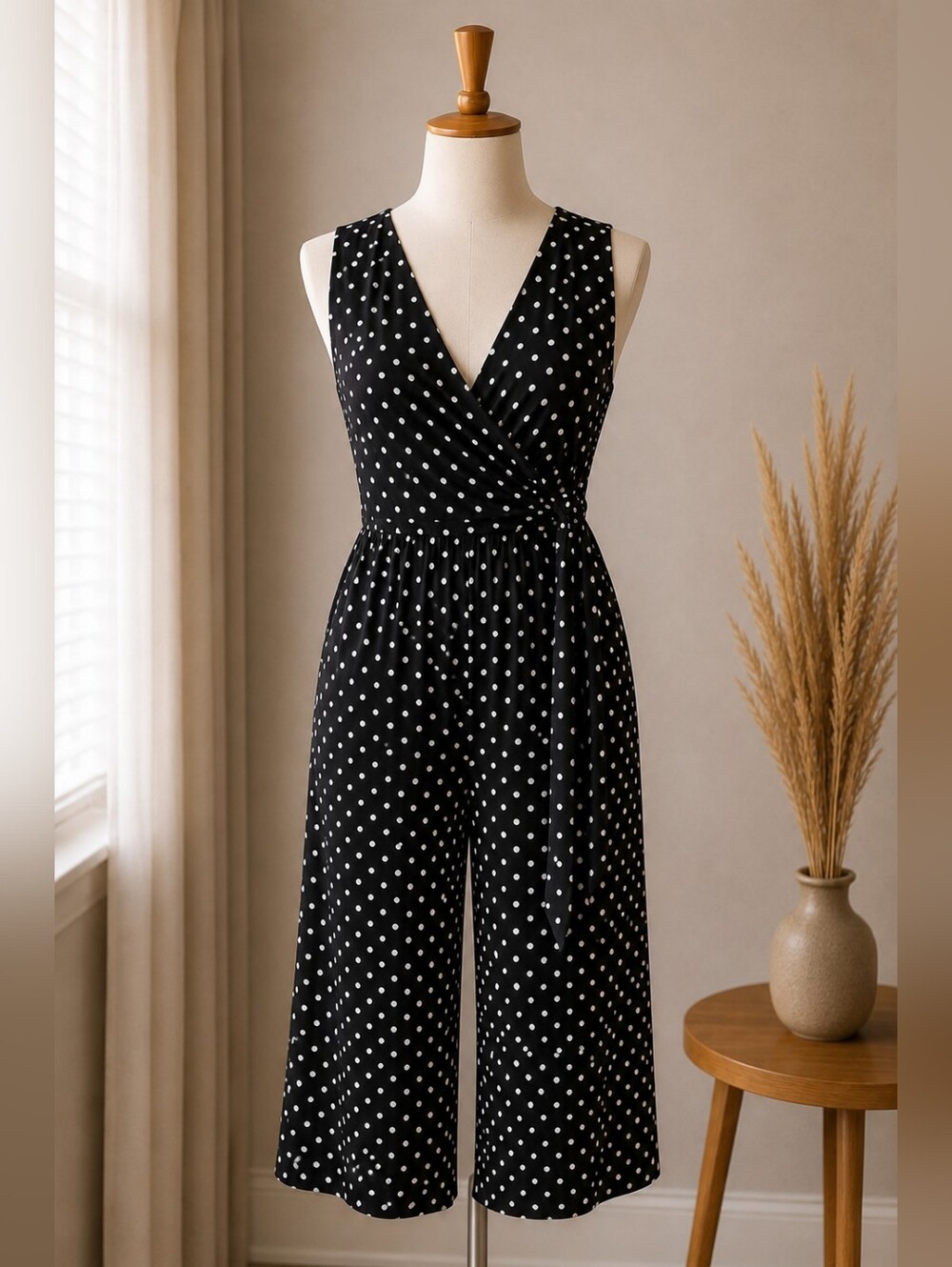 Roz & Ali Black Polka Dot Jumpsuit – Women’s Size 4